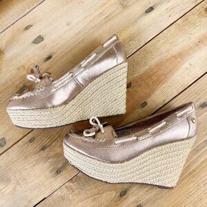 Sebago Rose Gold Rope‎ Wedges Shoes leather 7.5
